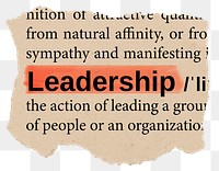 Leadership png dictionary word sticker, Ephemera typography, transparent background