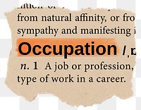 Occupation png dictionary word sticker, Ephemera typography, transparent background