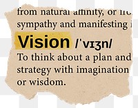 Vision png dictionary word sticker, Ephemera typography, transparent background