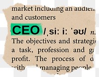 CEO png dictionary word sticker, Ephemera typography, transparent background