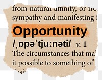 Opportunity png dictionary word sticker, Ephemera typography, transparent background