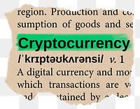 Cryptocurrency png dictionary word sticker, Ephemera typography, transparent background