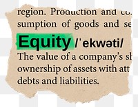 Equity png dictionary word sticker, Ephemera typography, transparent background