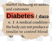 Diabetes png dictionary word sticker, Ephemera typography, transparent background