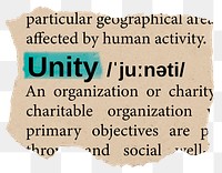 Unity png dictionary word sticker, Ephemera typography, transparent background