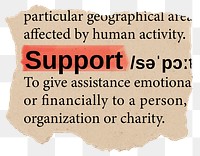 Support png dictionary word sticker, Ephemera typography, transparent background