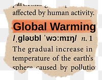 Global warming png dictionary word sticker, Ephemera typography, transparent background