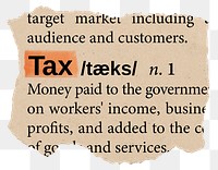 Tax png dictionary word sticker, Ephemera typography, transparent background