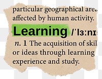 Learning png dictionary word sticker, Ephemera typography, transparent background