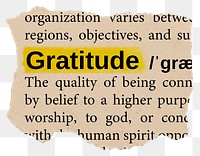 Gratitude png dictionary word sticker, Ephemera typography, transparent background