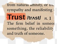 Trust png dictionary word sticker, Ephemera typography, transparent background