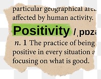 Positivity png dictionary word sticker, Ephemera typography, transparent background