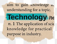 Technology png dictionary word sticker, Ephemera typography, transparent background