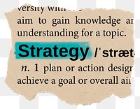 Strategy png dictionary word sticker, Ephemera typography, transparent background