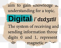 Digital png dictionary word sticker, Ephemera typography, transparent background