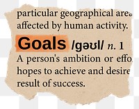 Goals png dictionary word sticker, Ephemera typography, transparent background