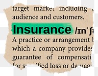 Insurance png dictionary word sticker, Ephemera typography, transparent background