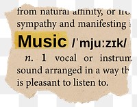 Music png dictionary word sticker, Ephemera typography, transparent background