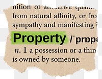 Property png dictionary word sticker, Ephemera typography, transparent background