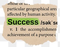 Success png dictionary word sticker, Ephemera typography, transparent background