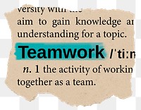 Teamwork png dictionary word sticker, Ephemera typography, transparent background