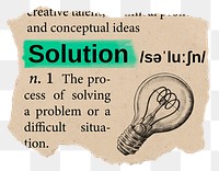 Solution png dictionary word sticker, Ephemera typography, transparent background