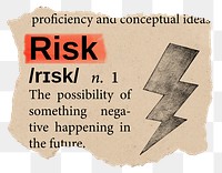 Risk png dictionary word sticker, Ephemera typography, transparent background