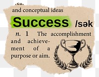 Success png dictionary word sticker, Ephemera typography, transparent background