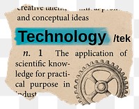 Technology png dictionary word sticker, Ephemera typography, transparent background