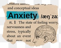 Anxiety png dictionary word sticker, Ephemera typography, transparent background