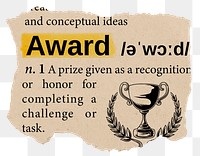 Award png dictionary word sticker, Ephemera typography, transparent background