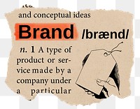 Brand png dictionary word sticker, Ephemera typography, transparent background