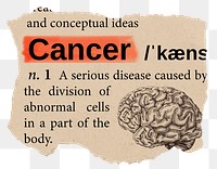 Cancer png dictionary word sticker, Ephemera typography, transparent background