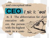 CEO png dictionary word sticker, Ephemera typography, transparent background