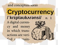 Cryptocurrency png dictionary word sticker, Ephemera typography, transparent background