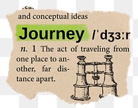Journey png dictionary word sticker, Ephemera typography, transparent background