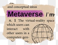 Metaverse png dictionary word sticker, Ephemera typography, transparent background