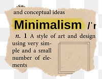 Minimalism png dictionary word sticker, Ephemera typography, transparent background