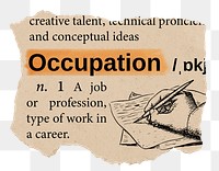 Occupation png dictionary word sticker, Ephemera typography, transparent background