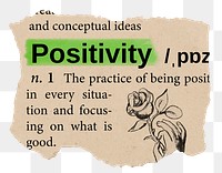 Positivity png dictionary word sticker, Ephemera typography, transparent background