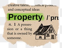 Property png dictionary word sticker, Ephemera typography, transparent background