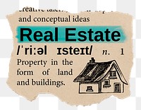 Real estate png dictionary word sticker, Ephemera typography, transparent background