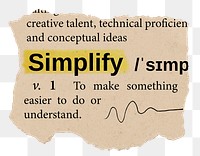 Simplify png dictionary word sticker, Ephemera typography, transparent background