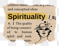 Spirituality png dictionary word sticker, Ephemera typography, transparent background