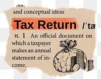 Tax return png dictionary word sticker, Ephemera typography, transparent background