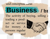 Business png dictionary word sticker, Ephemera typography, transparent background