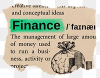 Finance png dictionary word sticker, Ephemera typography, transparent background