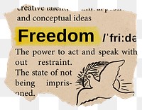 Freedom png dictionary word sticker, Ephemera typography, transparent background