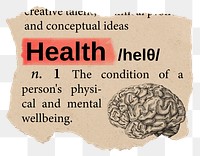 Health png dictionary word sticker, Ephemera typography, transparent background