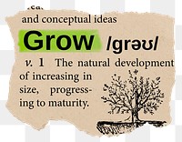 Grow png dictionary word sticker, Ephemera typography, transparent background